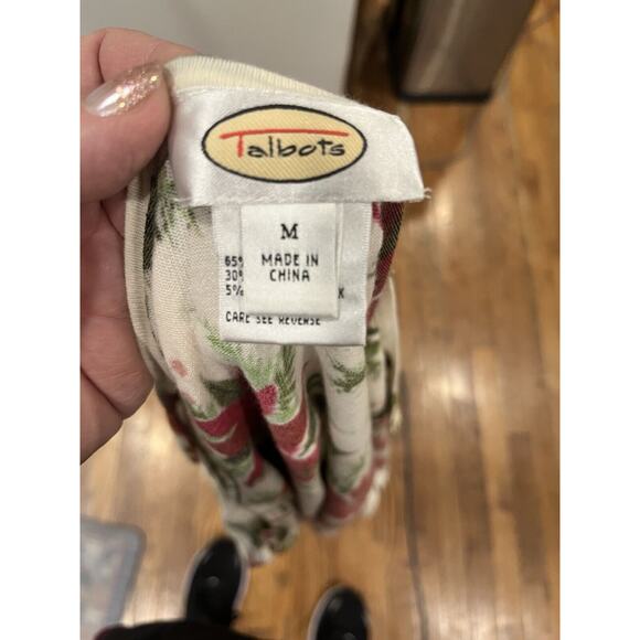 Vintage Talbots Poinsettias Knit Cardigan Sweater White Medium - Picture 7 of 12